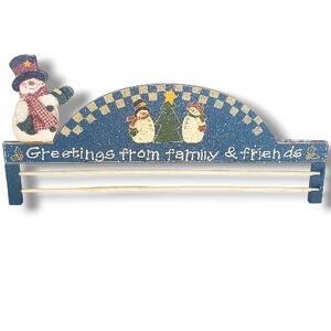 Vintage Wood Christmas Card Holder Snowman Tree Holiday Display Wall Stand